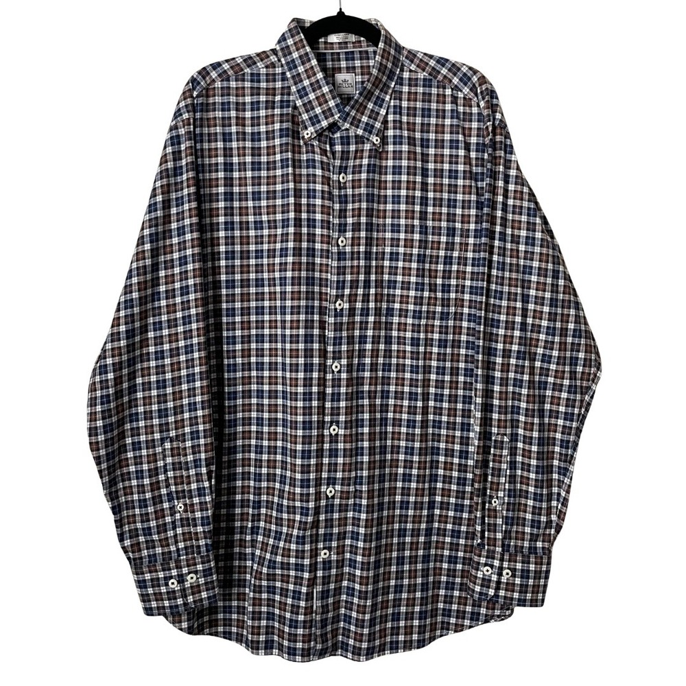 Peter Millar‎ Shirt Mens XL Blue Brown Plaid Check Cotton Long Sleeve Preppy